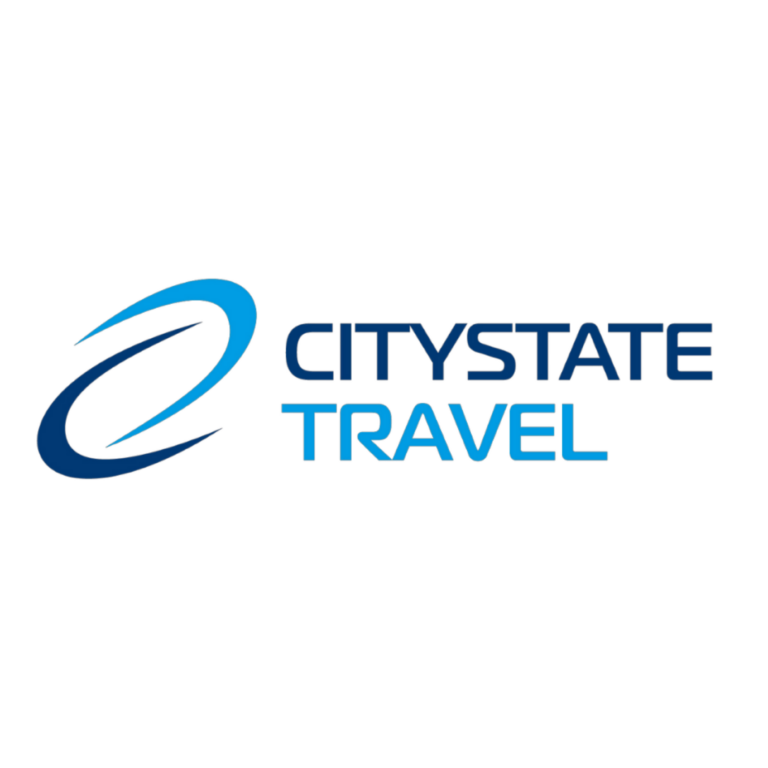 Citystate Travel logo with circular swoosh on light grey background.