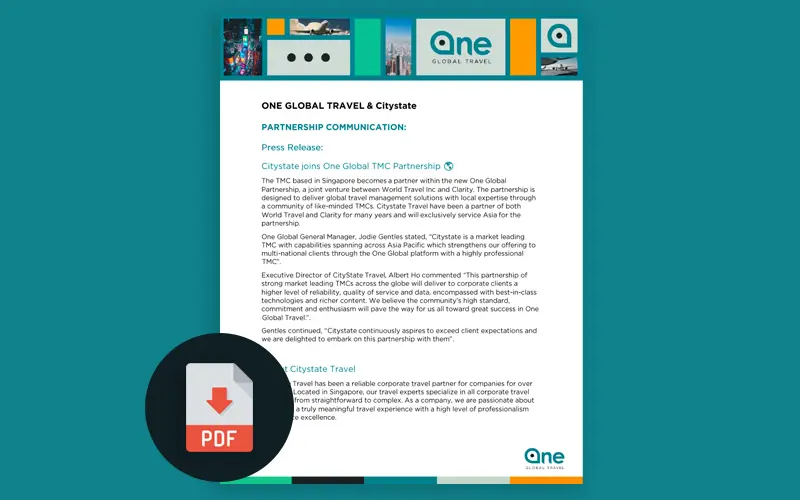 One Global TMC Partnership press release PDF with Citystate.
