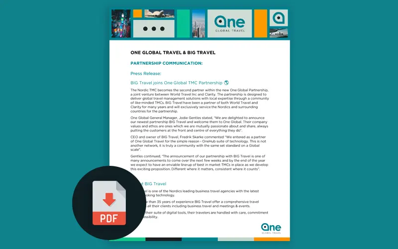 BIG Travel press release with PDF download icon.