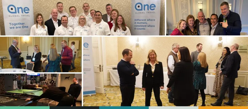 Partner Day 2023 collage: networking, presentations, table tennis.
