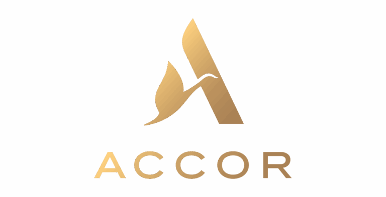ACCOR gold logo with stylised A and bird on white background.