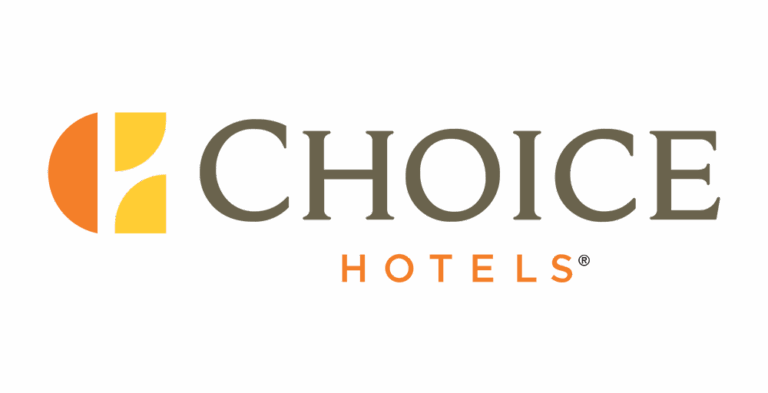 Choice Hotels logo with orange and yellow abstract icon on light background.