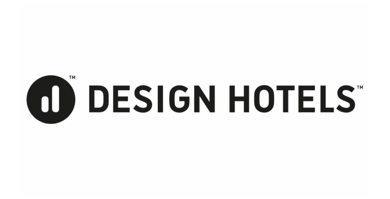 Design Hotels logo with black text and circular icon on white background.