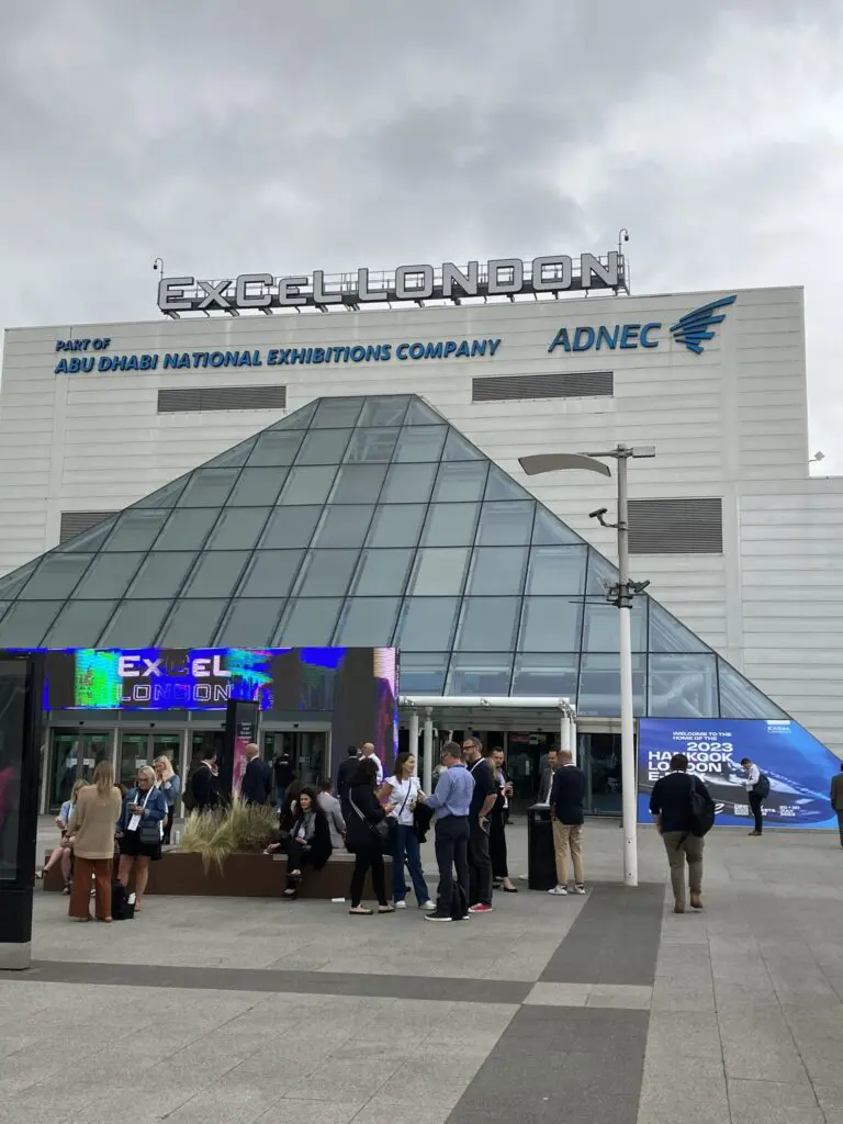 Crowd outside ExCeL London Travel Show.