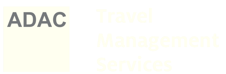 ADAC logo with Travel Management Services text in light yellow on pale background.
