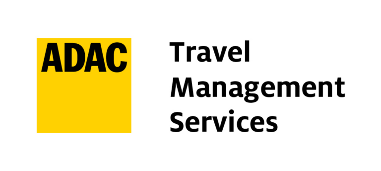 ADAC logo with Travel Management Services text in light yellow on pale background.