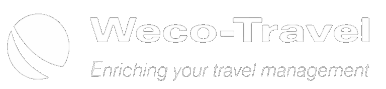 Weco-Travel logo with globe graphic and text: Enriching your travel management.