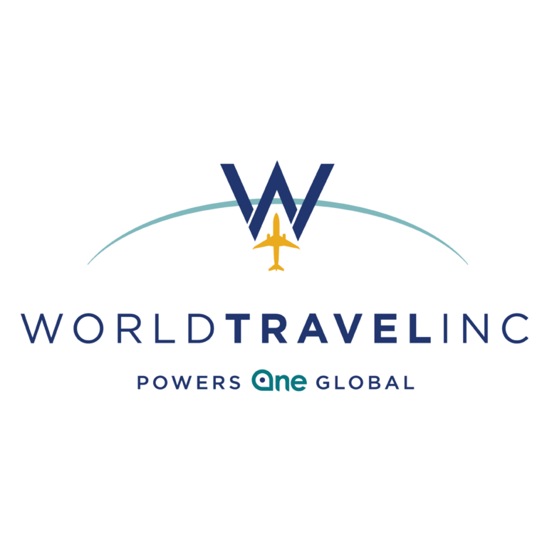 World Travel Ltd. logo and text: WORLD TRAVEL LTD POWERS one GLOBAL in white.