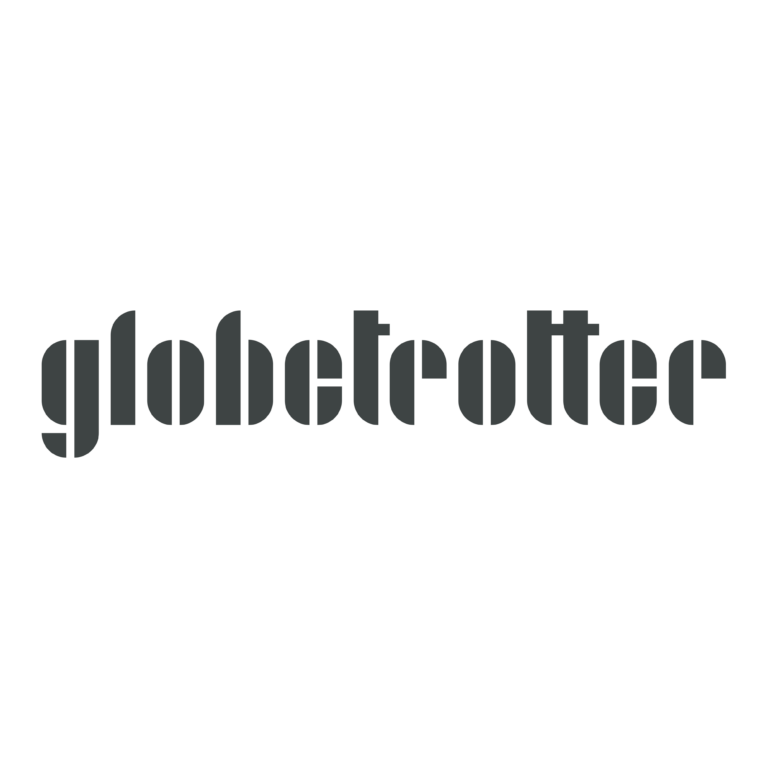 White “globetrotter” text in bold modern font on light grey background.